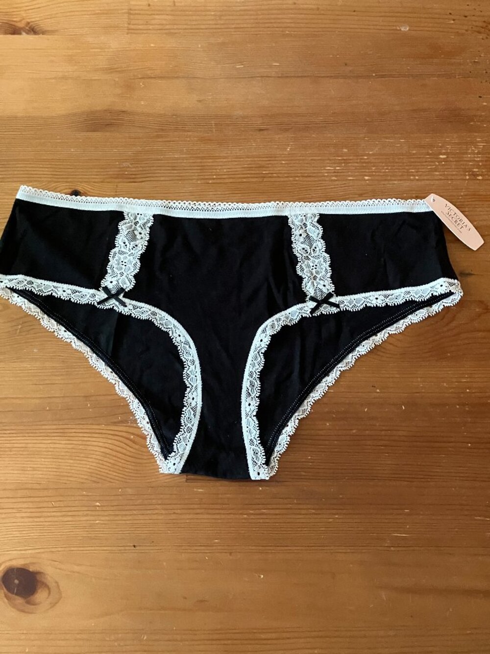 Victotia's Secret Black penties with White lace trim along the edges&cutouts L